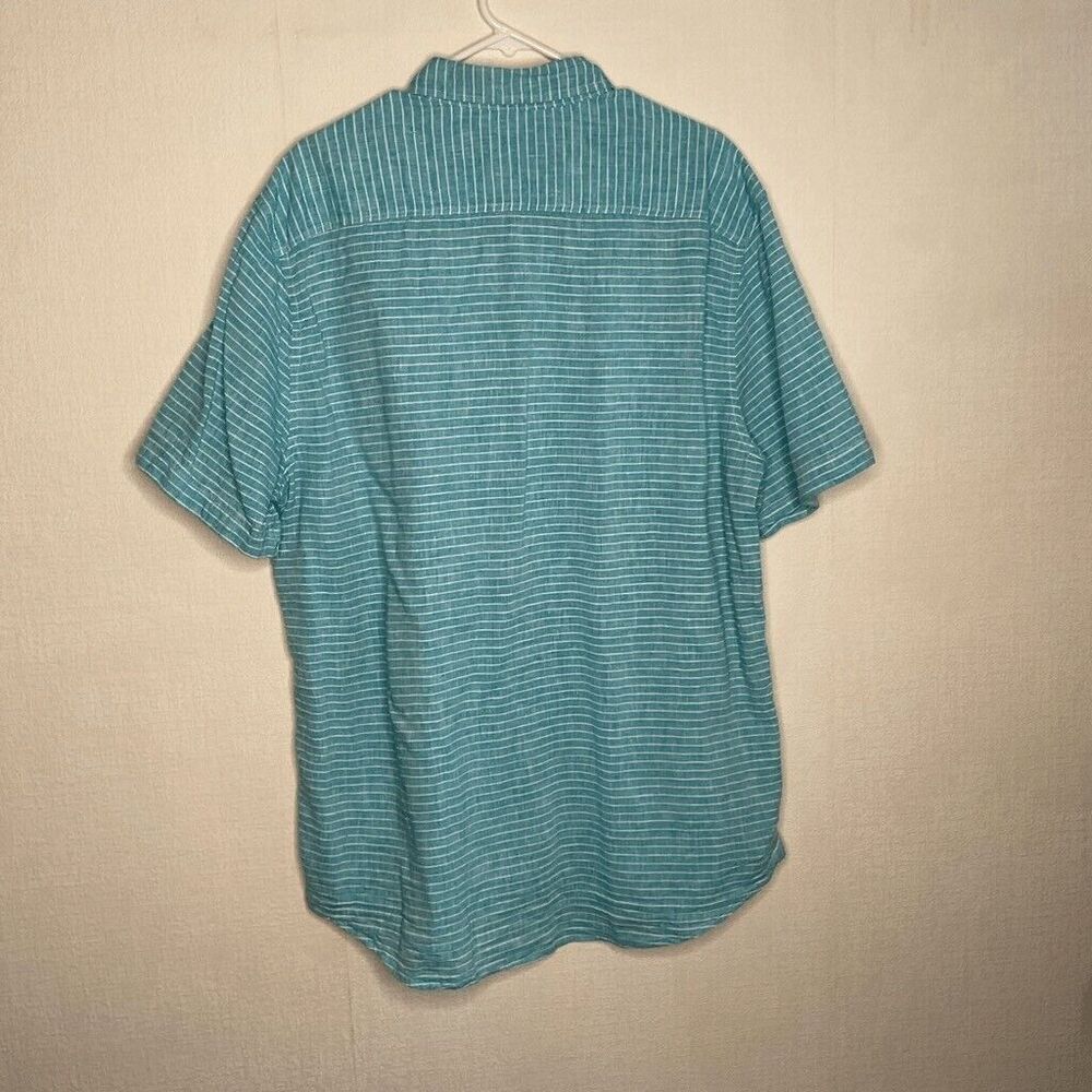 Visitor Mens Blue Striped Linen Blend Woven Short Sleeve Button Up Shirt Size XL - Picture 7 of 10